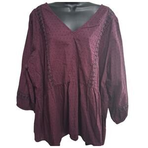 Lane Bryant Shirt Size 24 Plum Color Textured Tunic Top Balloon Sleeves Casual